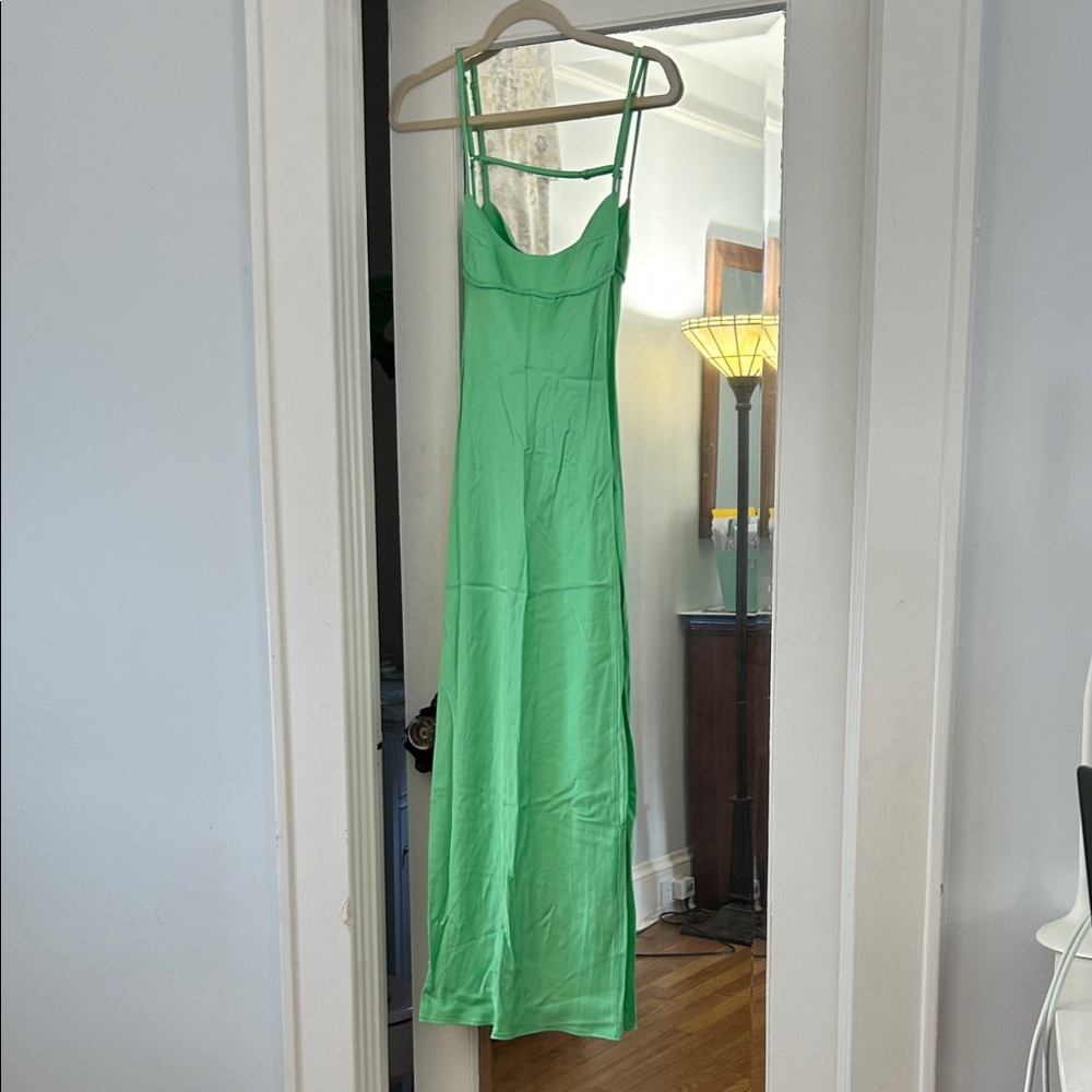 Zara Green Women's Slip Dress - Elegant Strappy Maxi